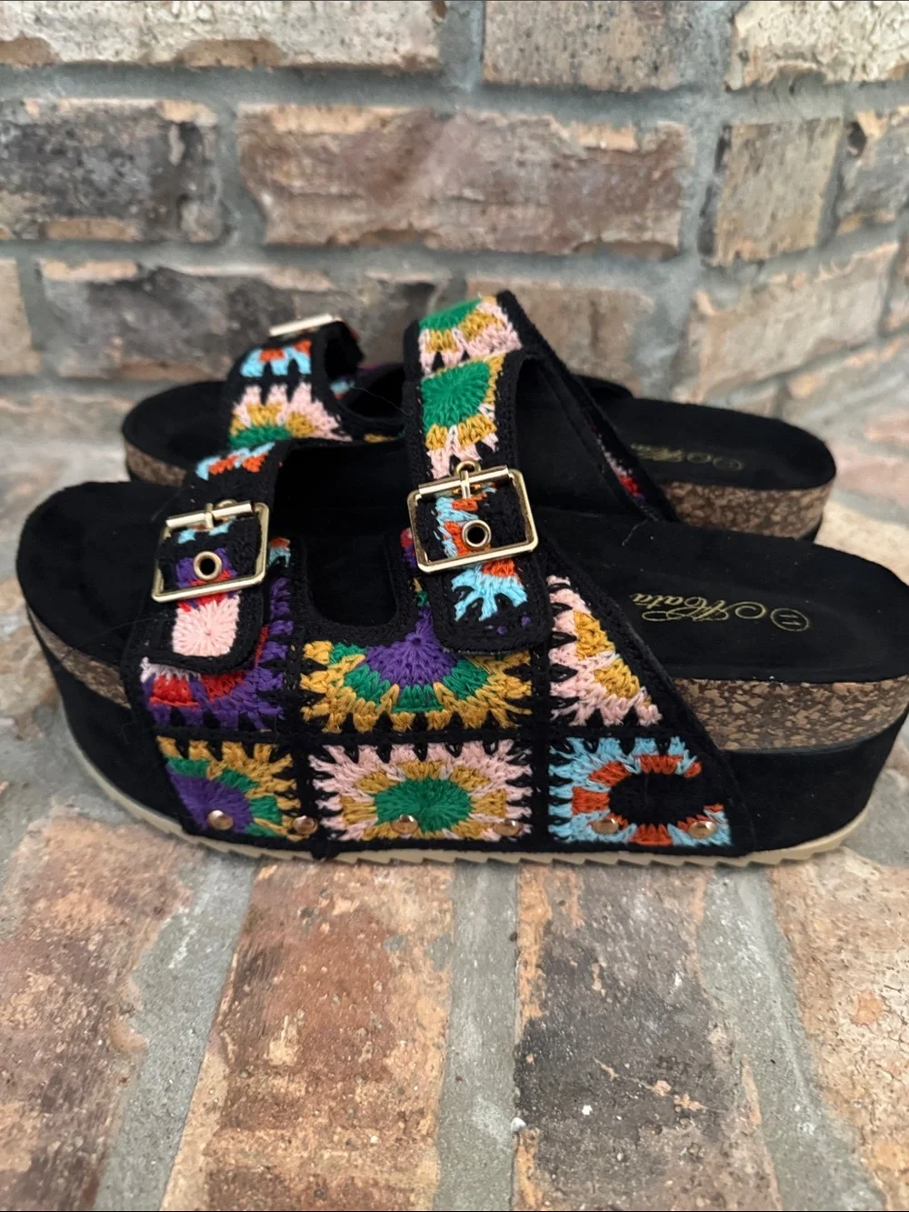 Colorful Crochet Platform Slide Sandals - Black Base NWOT